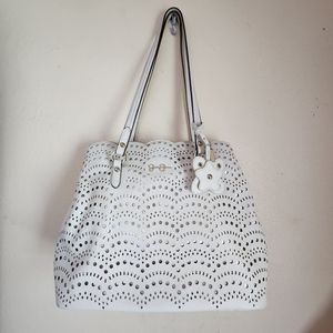Jessica simpson Ivory Laser cut vegan leather scallop Edge Shoulder Bag.